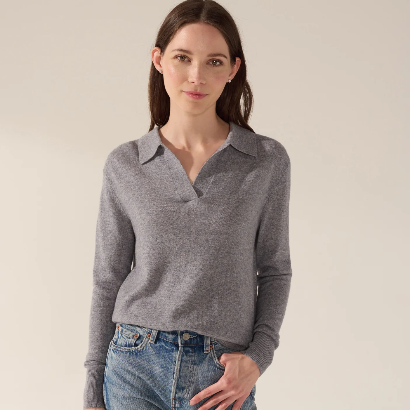 Camila Airy Cashmere Collared Sweater