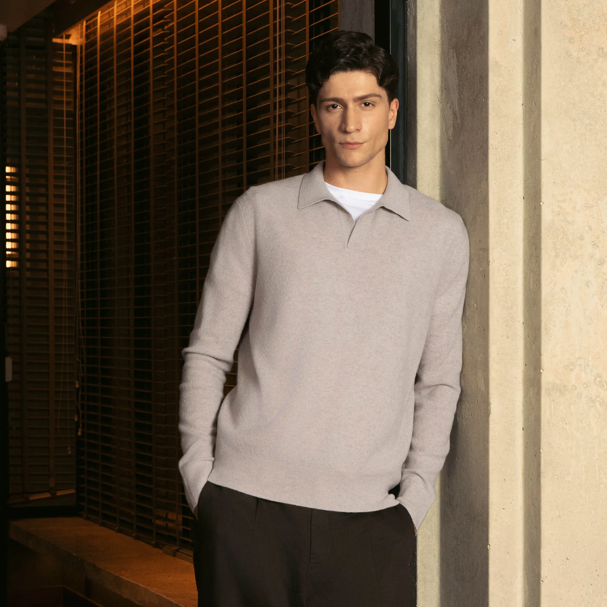 1334-olivier-textured-cashmere-long-sleeve-polo-1.webp Olivier Textured Cashmere Long Sleeve Polo