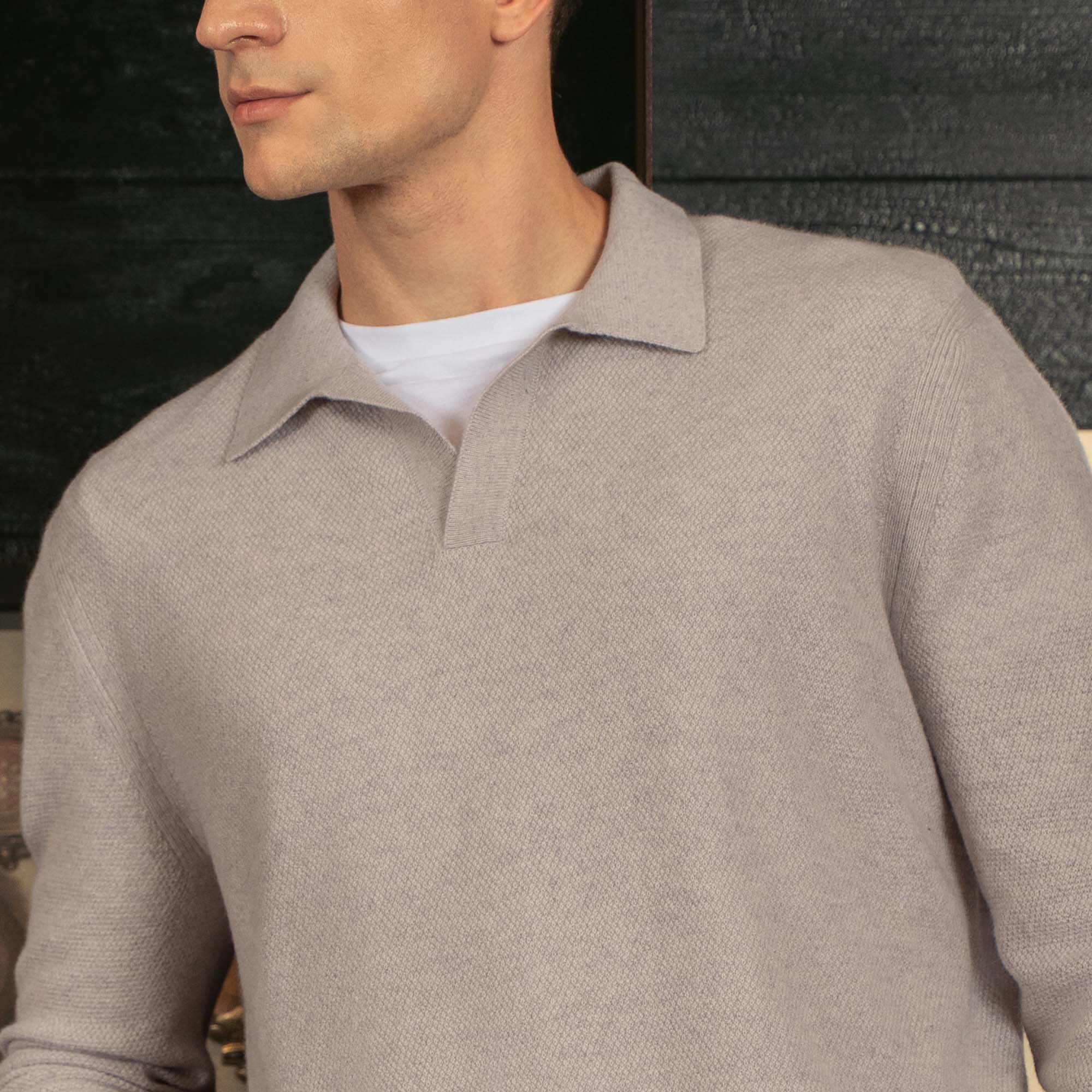 1334-olivier-textured-cashmere-long-sleeve-polo-6.jpg Olivier Textured Cashmere Long Sleeve Polo