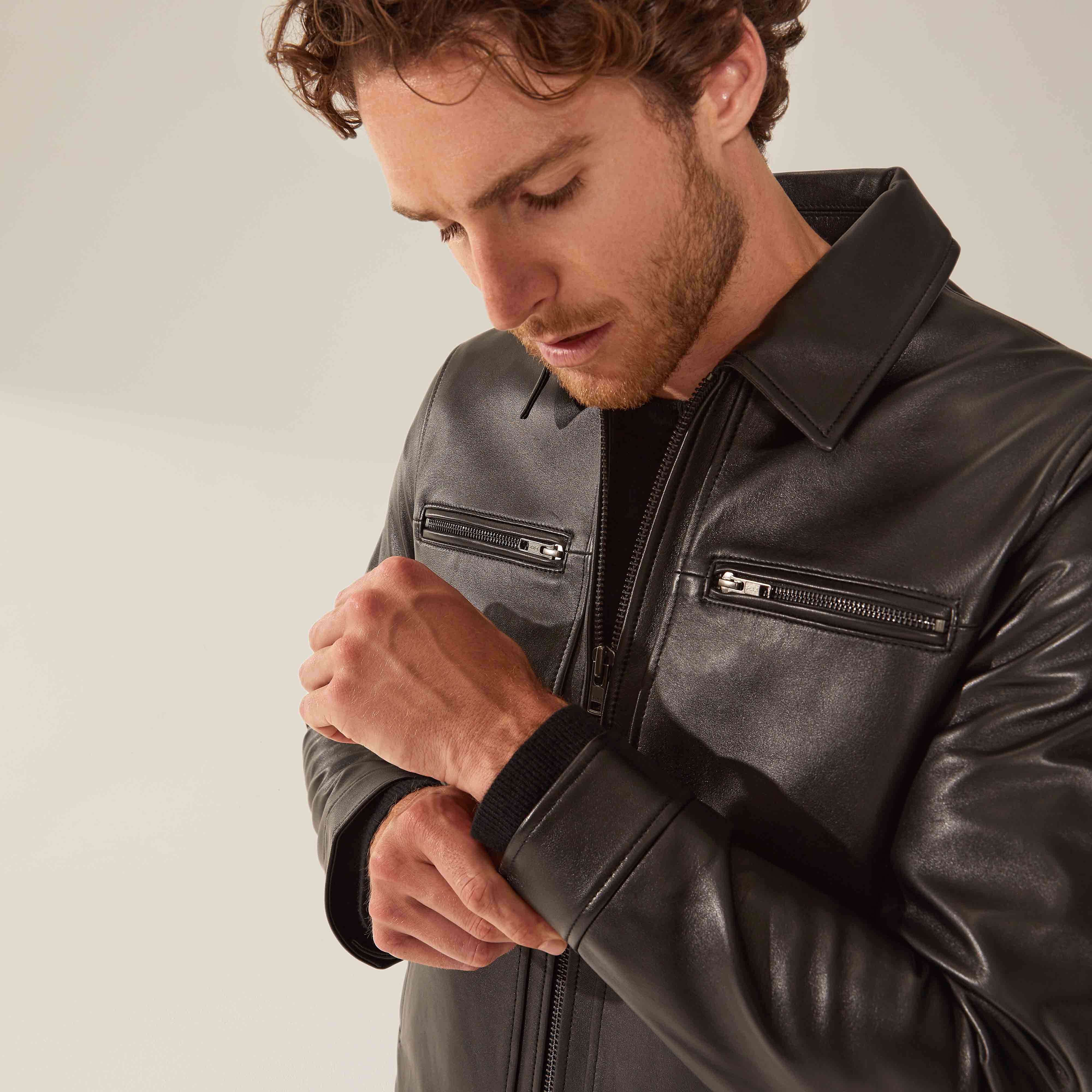 1394-santino-collared-zip-lambskin-leather-jacket-8.jpg Santino Collared Zip Lambskin Leather Jacket