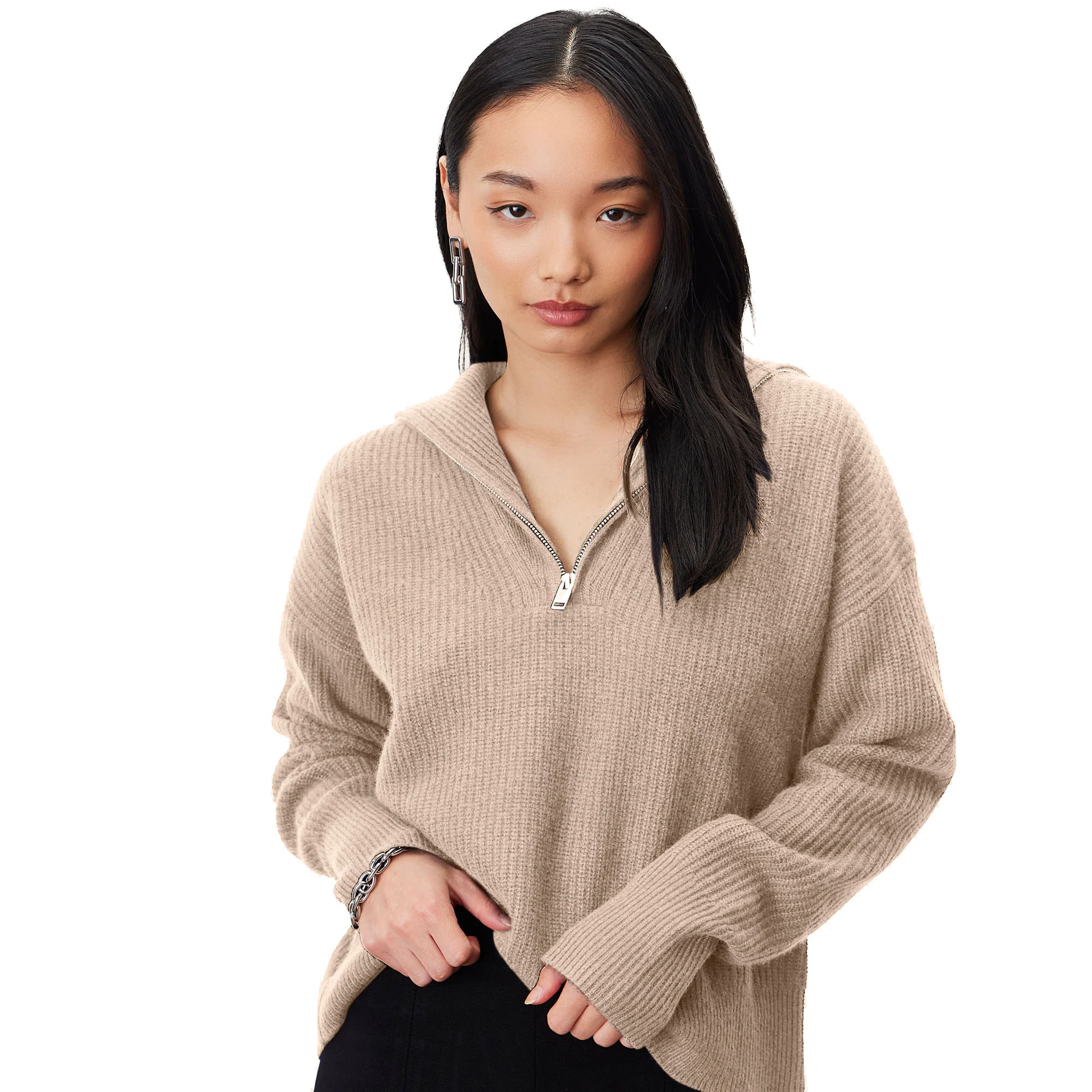 Sophia Chunky Cashmere Quarter Zip Pullover