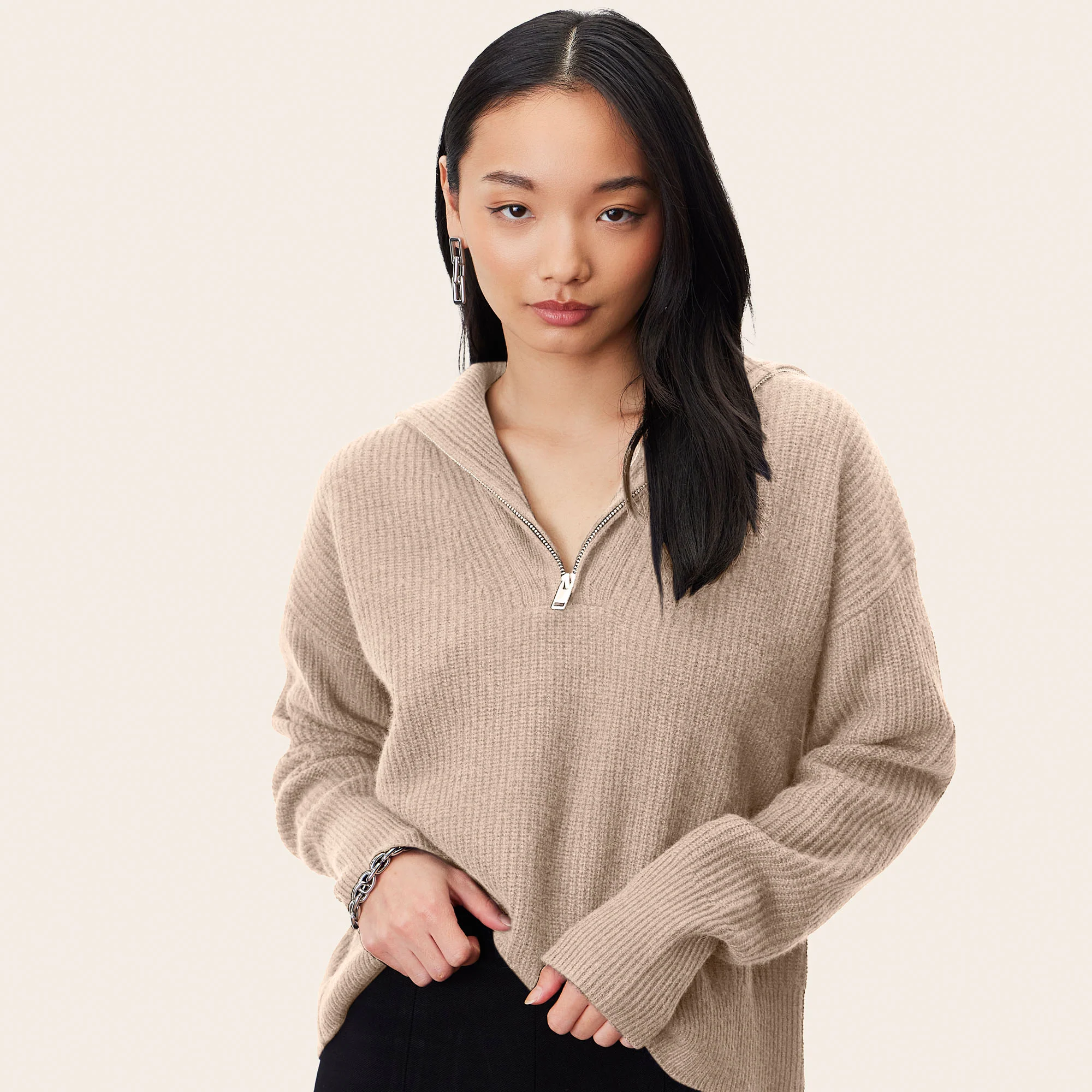 Sophia Chunky Cashmere Quarter Zip Pullover