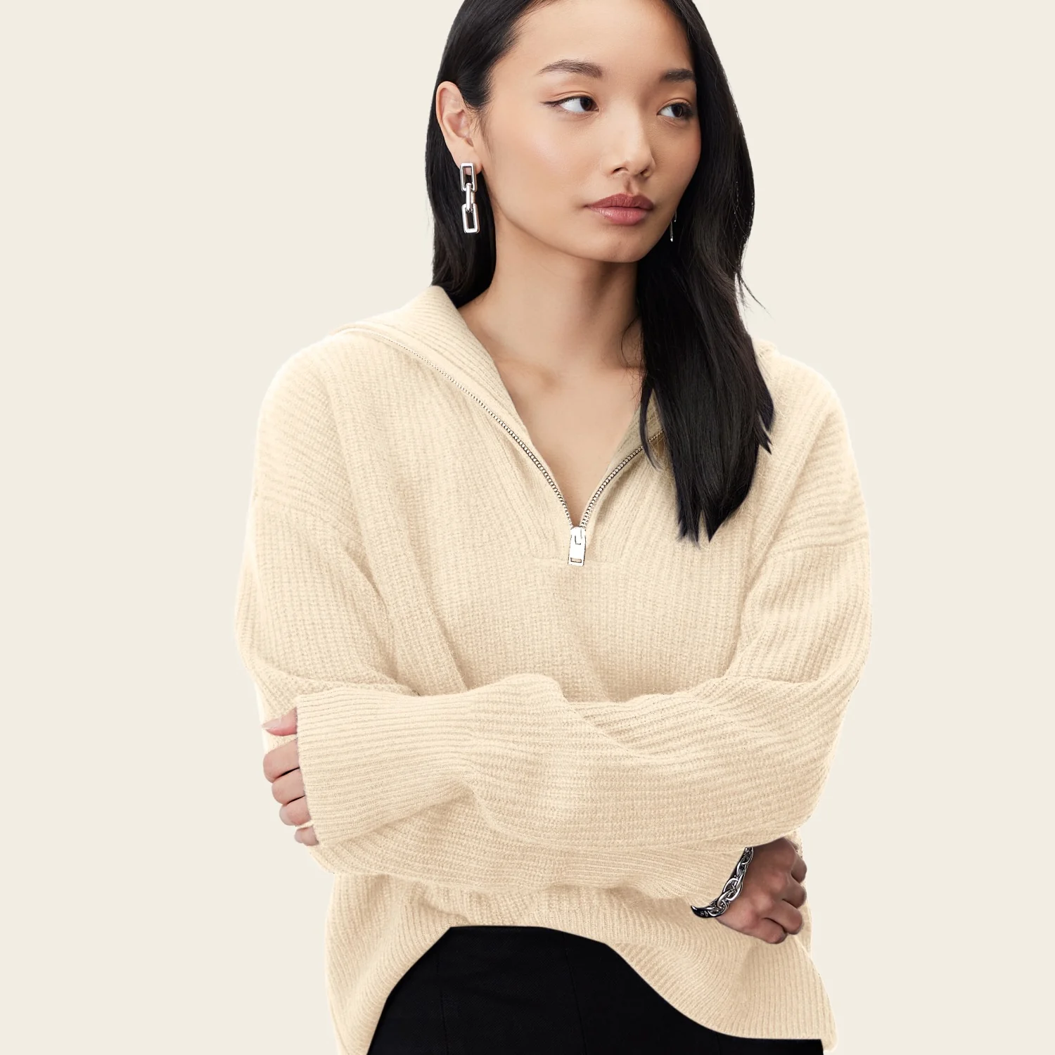 Sophia Chunky Cashmere Quarter Zip Pullover