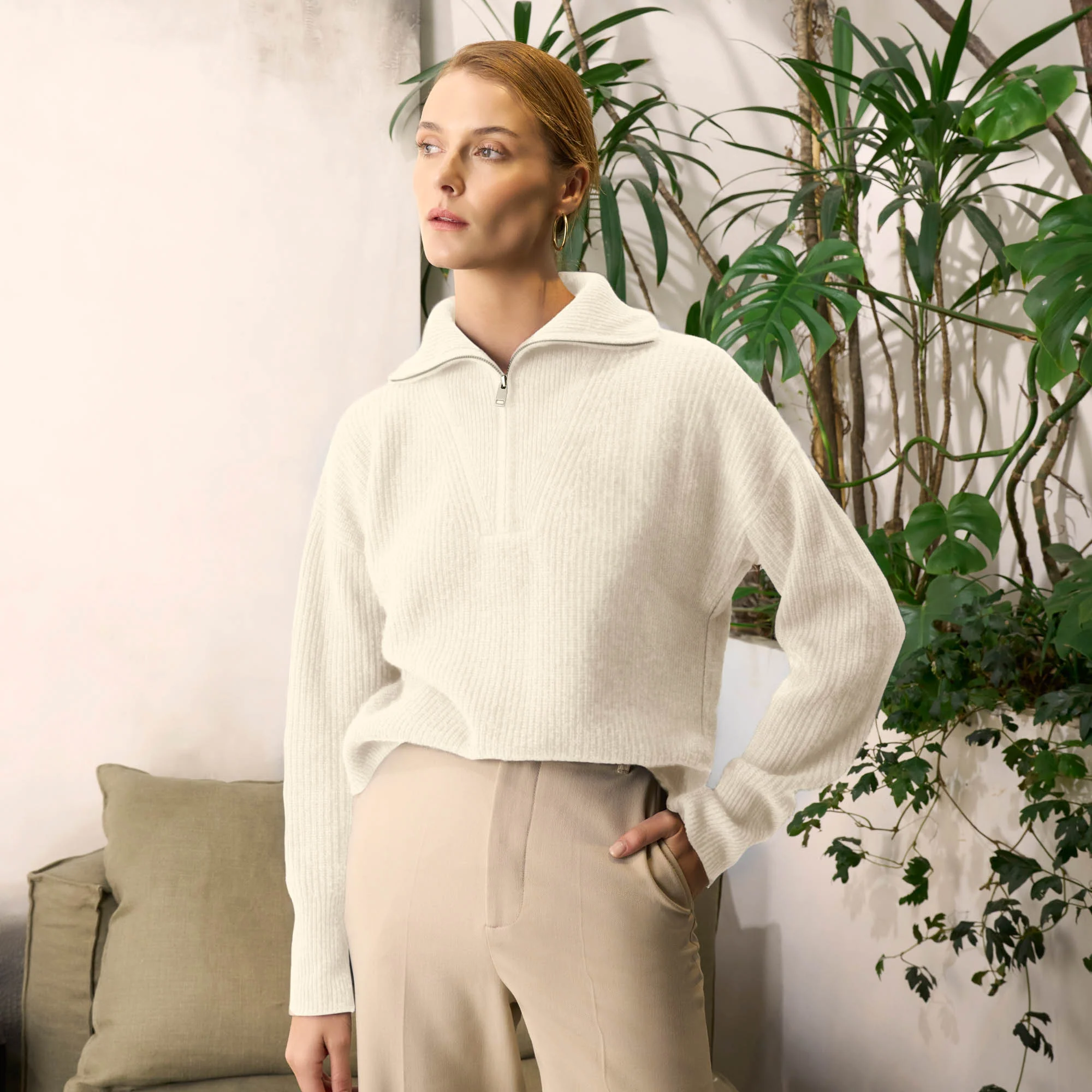 Sophia Chunky Cashmere Quarter Zip Pullover
