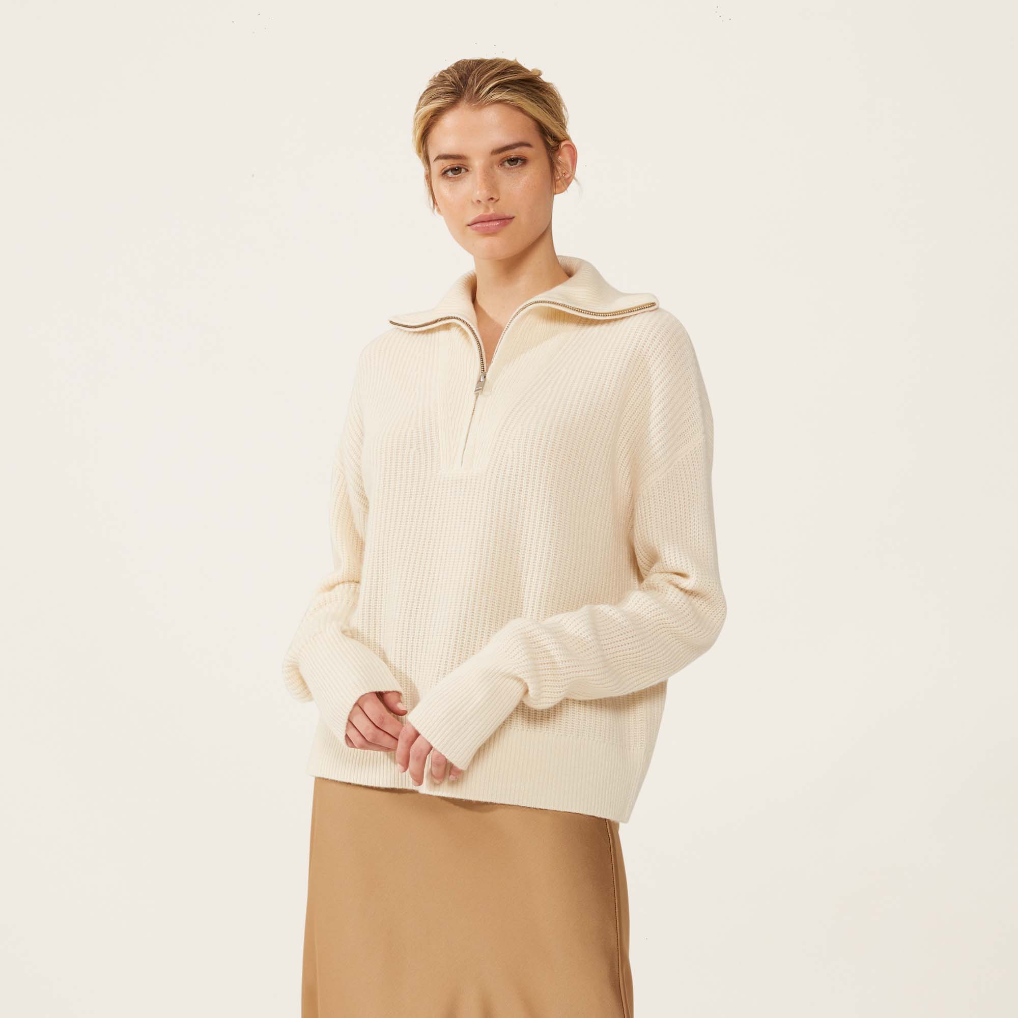 Sophia Chunky Cashmere Quarter Zip Pullover